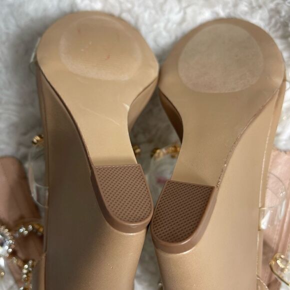 Shoe Dazzle Yulanda clear Gladiator wedge sandals jewels&gold tone accents SZ8.5 - Picture 14 of 14